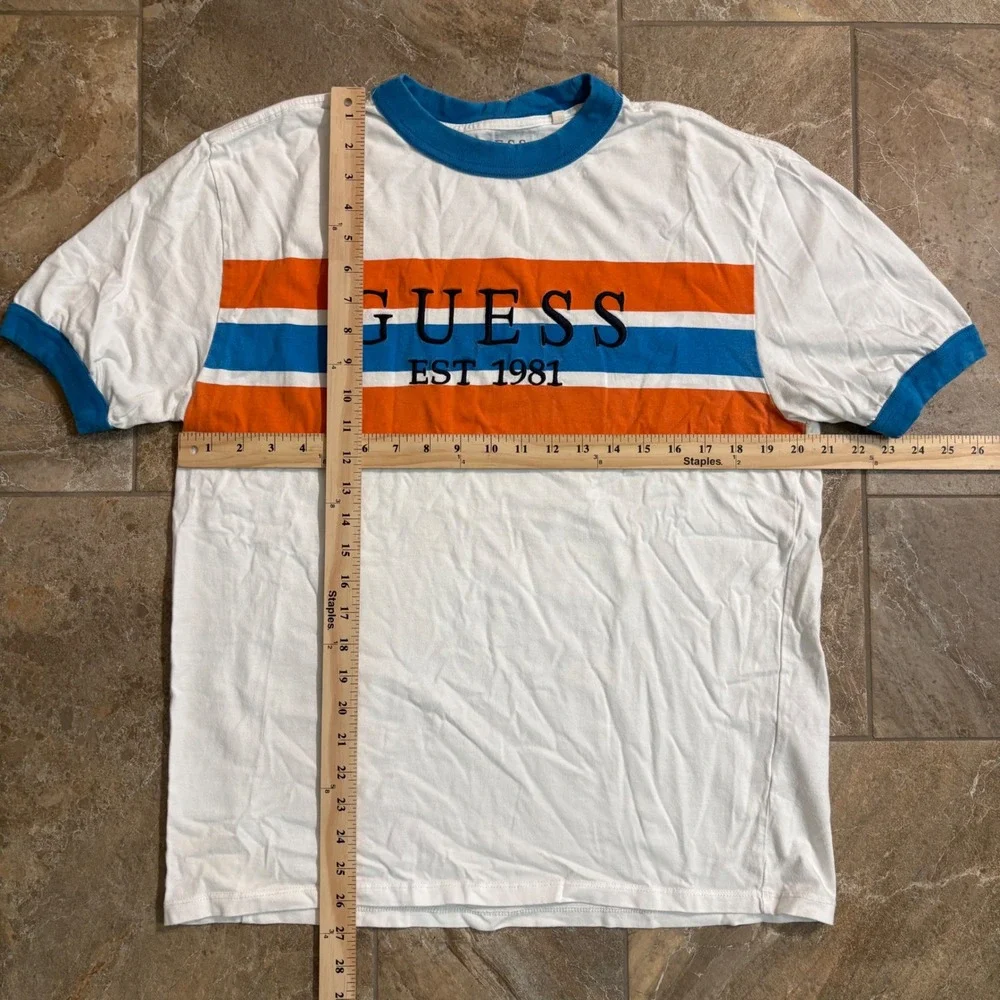 Guess Los Angeles Mens Striped Ringer Small T-Shirt Embroidered - Picture 4 of 6